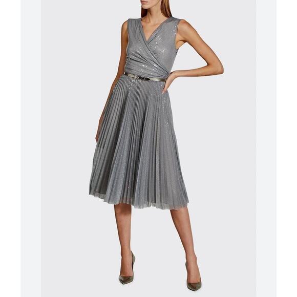 Ralph Lauren Collection Embellished Fit Flare Pleated Sequin Midi Dress 10 $6K - Picture 8 of 9